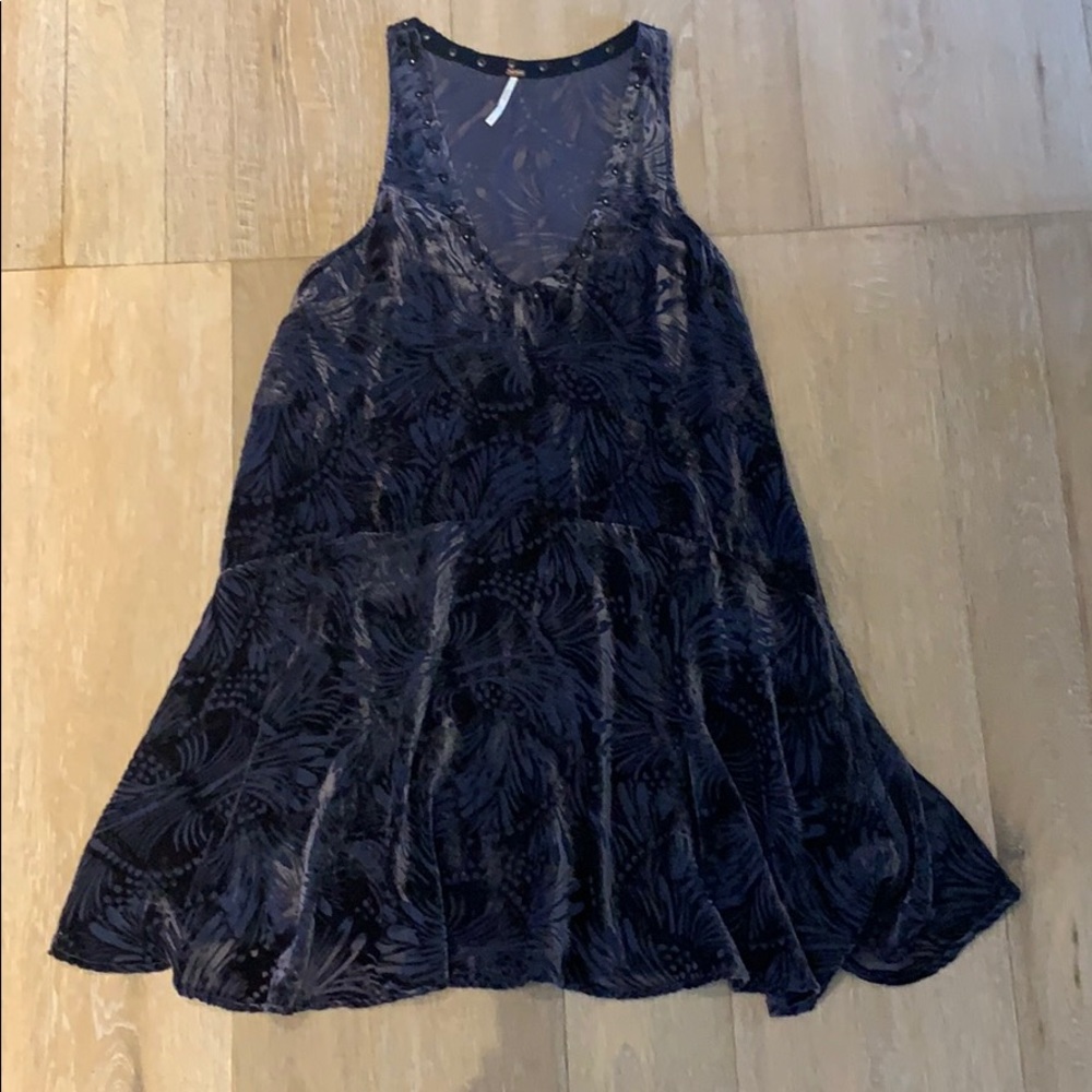 Cut-out navy & black velvet mini dress